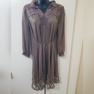 A'Reve Brown Lace Overlay Dress M